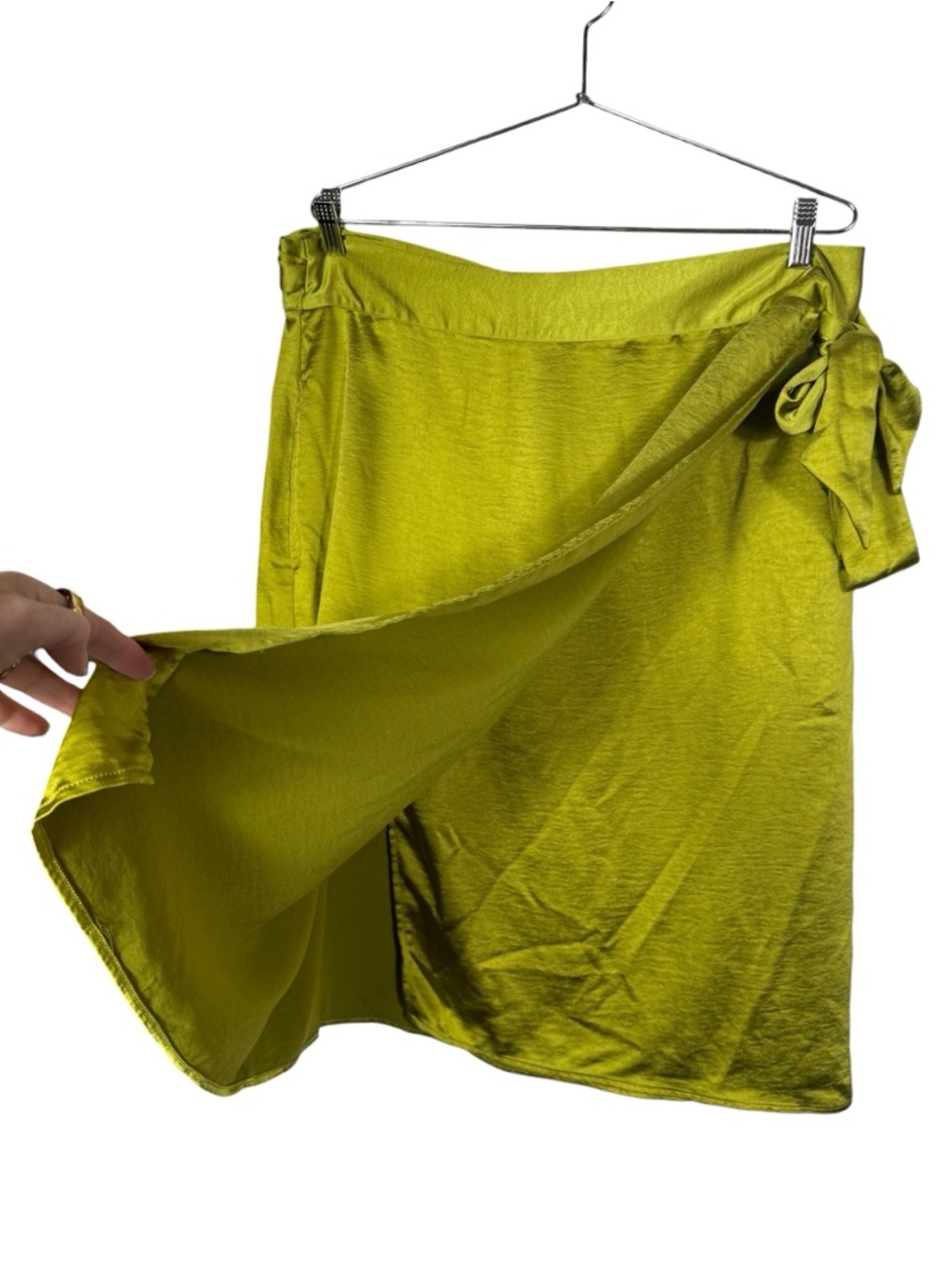 Wildfang The Empower Satin Wrap Skirt in Chartreuse, Size XL - Picture 5 of 8